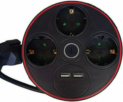 Geyer Πολύπριζο 3 Θέσεων με Διακόπτη, 2 USB και Καλώδιο 2m Μαύρο